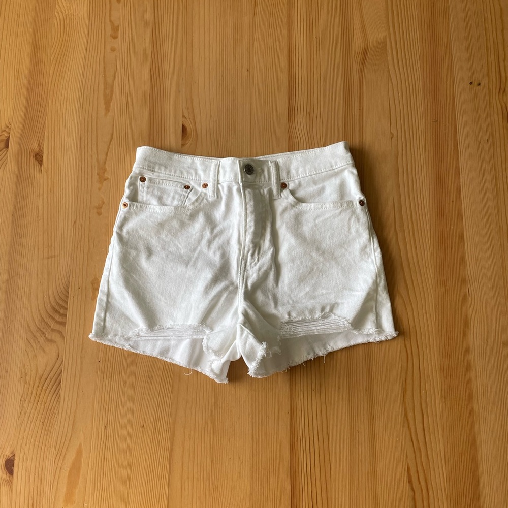 Levis High Rise White Jean Shorts